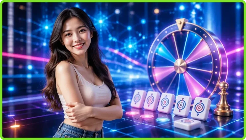 Minh họa game nổ hũ đường mạt chược là gì với các ô mạt chược trên vòng quay